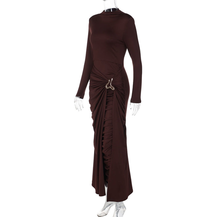 Maxi dress with pleats and buckle design - Barel