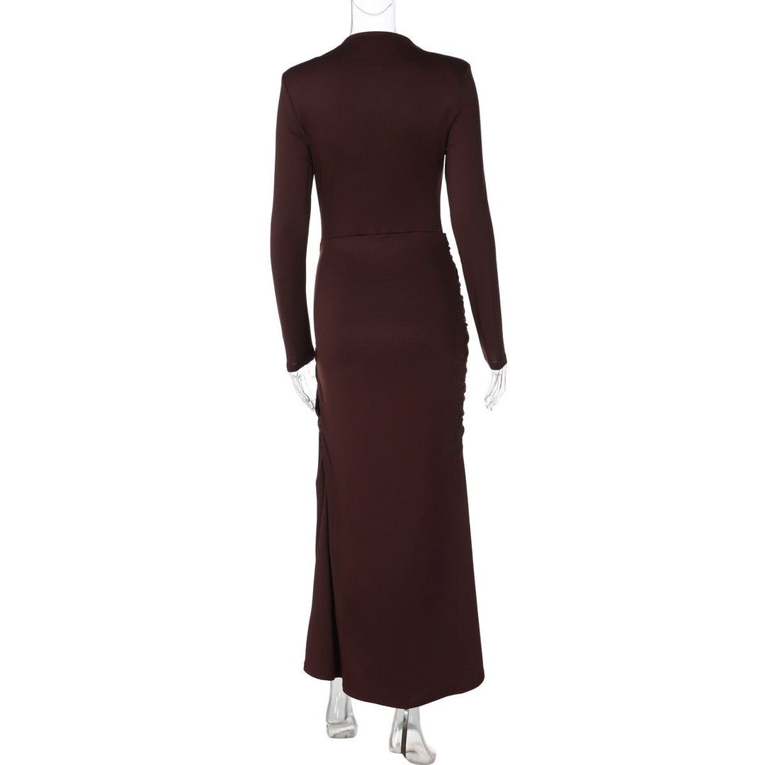 Maxi dress with pleats and buckle design - Barel