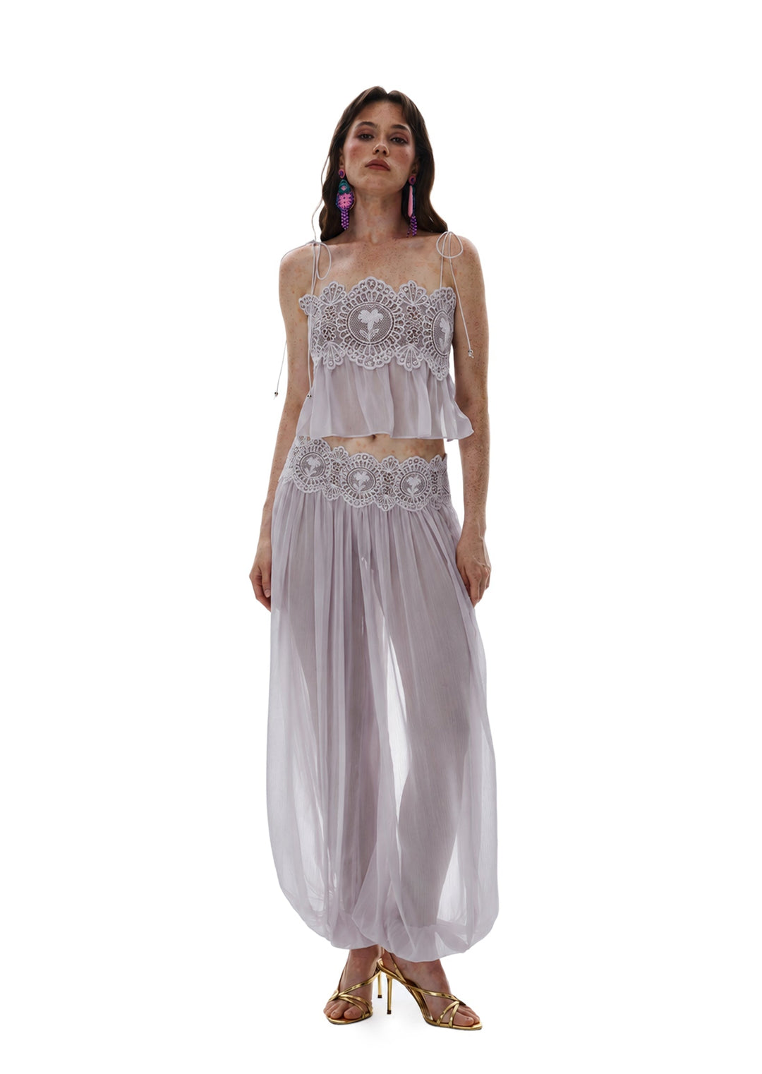 Manara two-piece chiffon set with a unique design