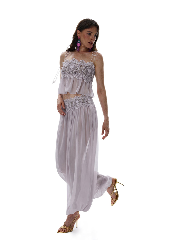 Manara two-piece chiffon set with a unique design