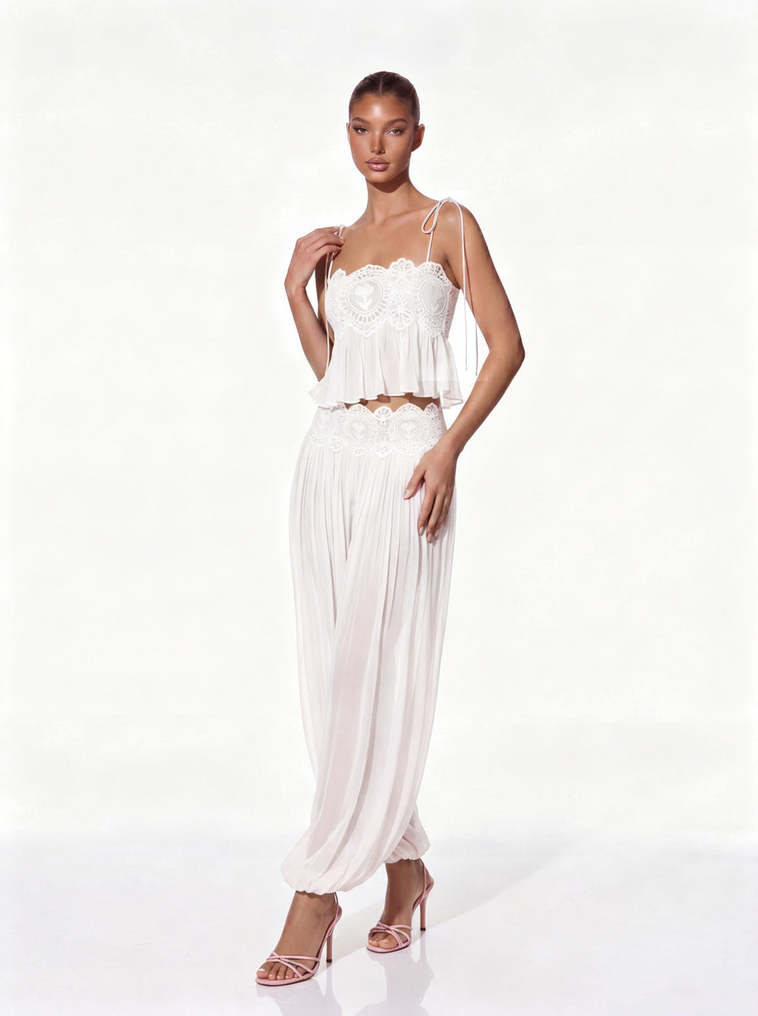 Manara two-piece chiffon set with a unique design