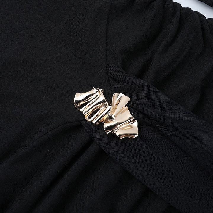 Off-the-shoulder chiffon ruched mini dress with buckle detail - Melissa