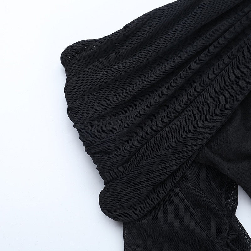 Off-the-shoulder chiffon ruched mini dress with buckle detail - Melissa