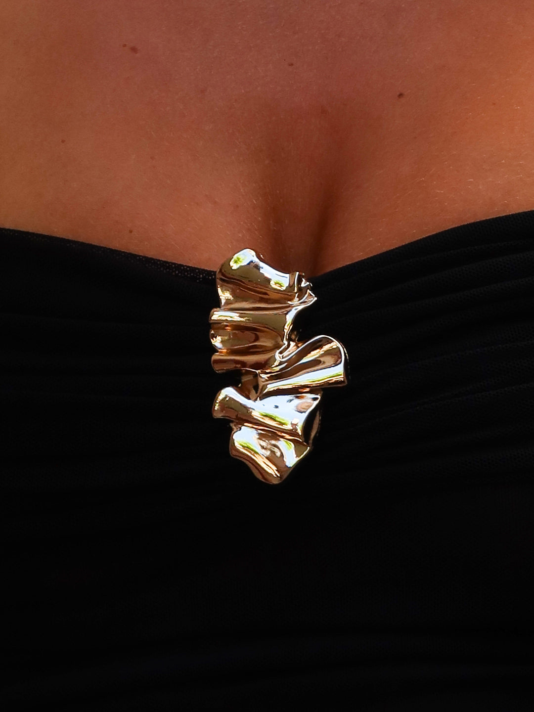 Off-the-shoulder chiffon ruched mini dress with buckle detail - Melissa