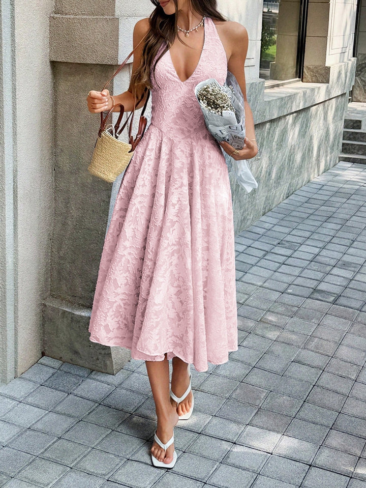 Lace midi dress with neck ties and an open back – Lin