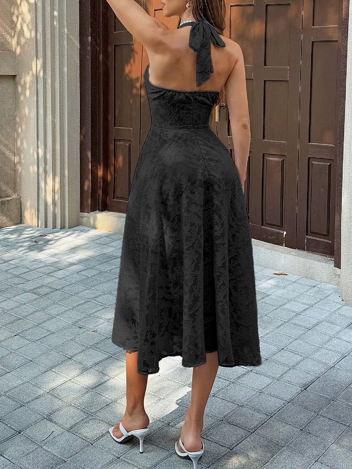Lace midi dress with neck ties and an open back – Lin