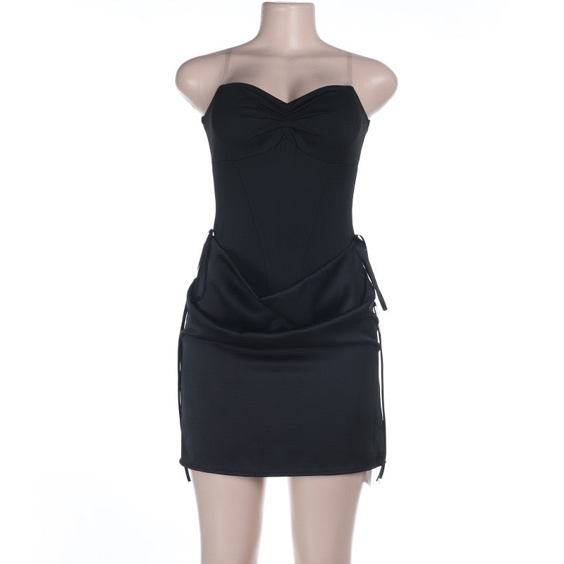 Strapless mini dress with satin pleats - gosh