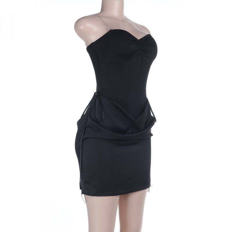 Strapless mini dress with satin pleats - gosh