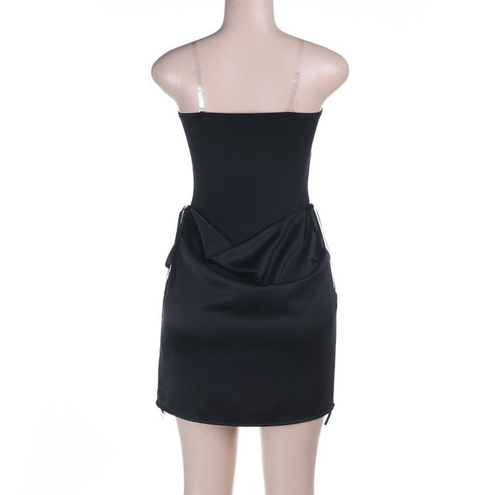 Strapless mini dress with satin pleats - gosh