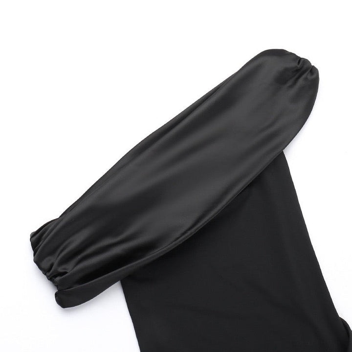 Elegant maxi dress with an off-the-shoulder design and satin trim - Floren