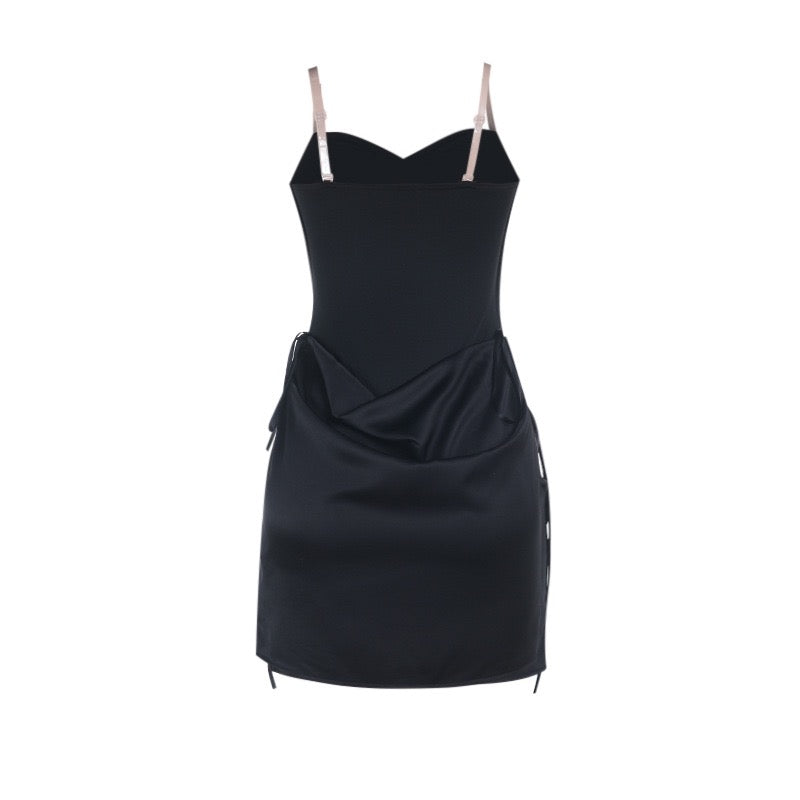 Strapless mini dress with satin pleats - gosh