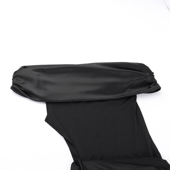 Elegant maxi dress with an off-the-shoulder design and satin trim - Floren