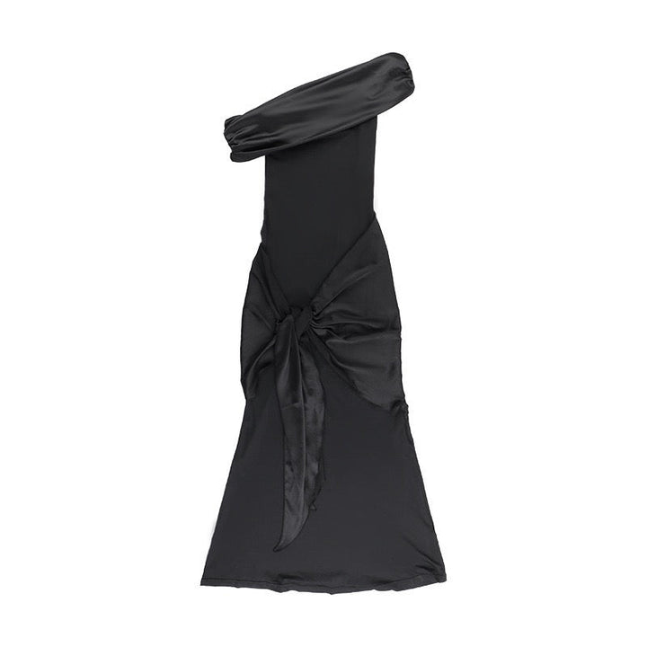 Elegant maxi dress with an off-the-shoulder design and satin trim - Floren
