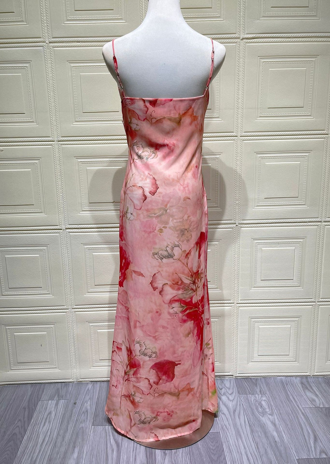 Satin maxi dress with lace trim – ANABELLE