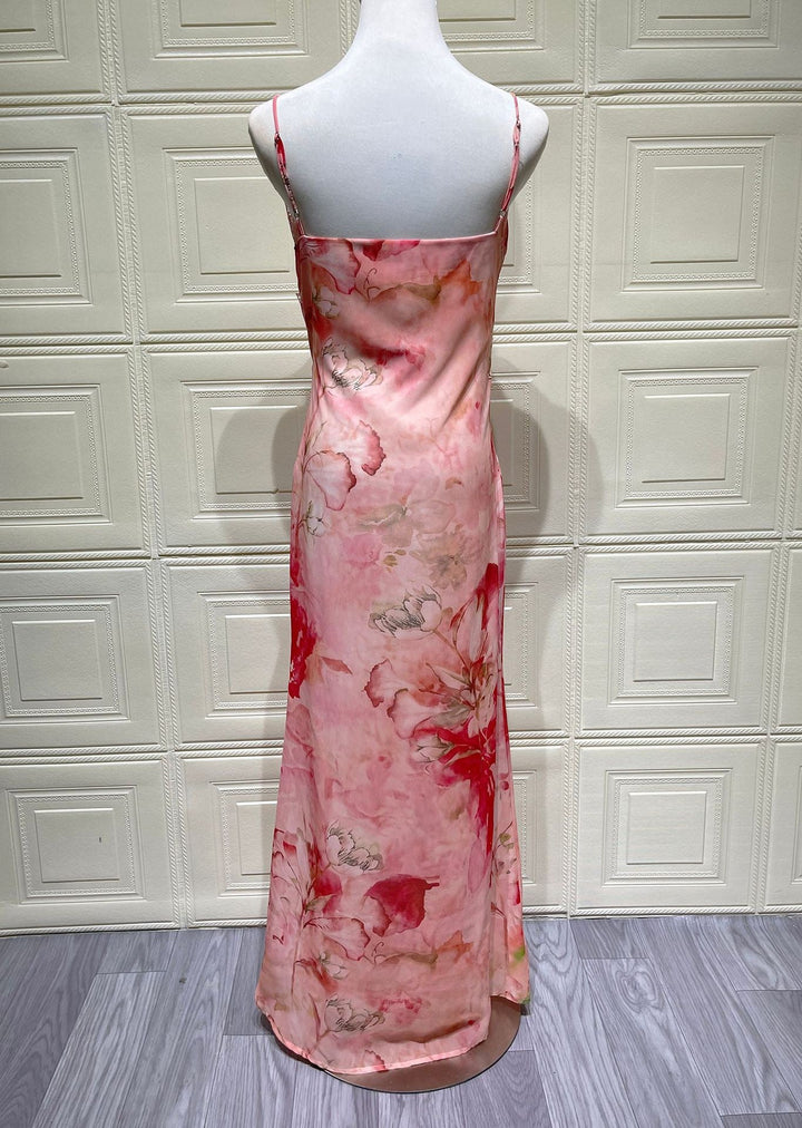 Satin maxi dress with lace trim – ANABELLE