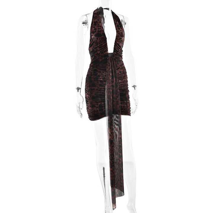 Open Back Tie-Neck Gathered Mini Dress - Zoya