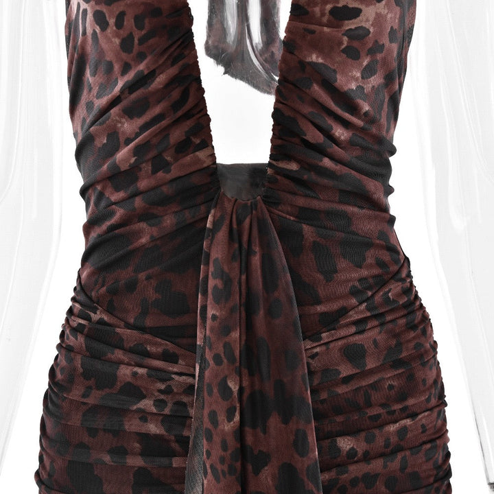 Open Back Tie-Neck Gathered Mini Dress - Zoya