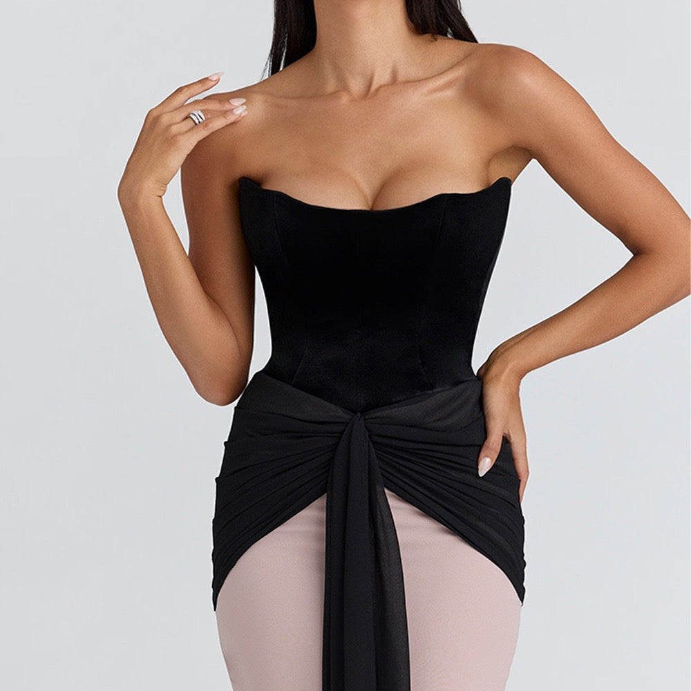 Strapless mini dress in chiffon and velvet design - GADE