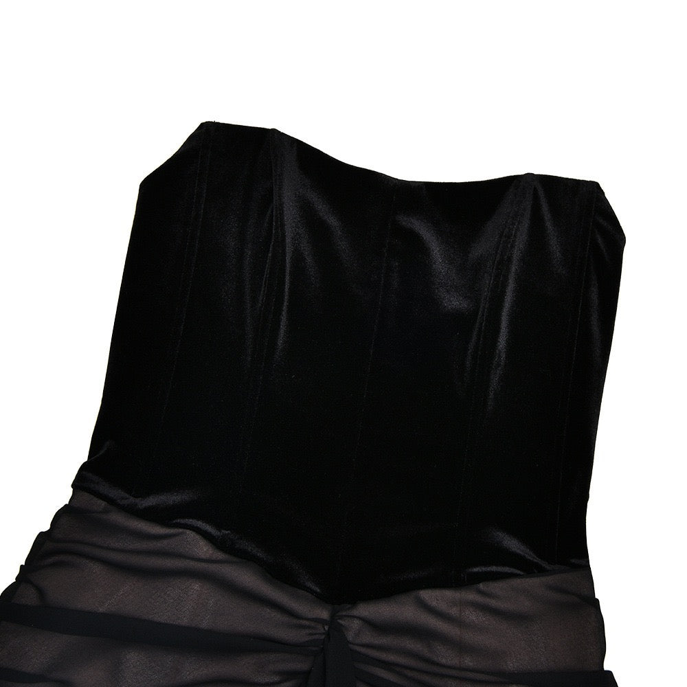 Strapless mini dress in chiffon and velvet design - GADE