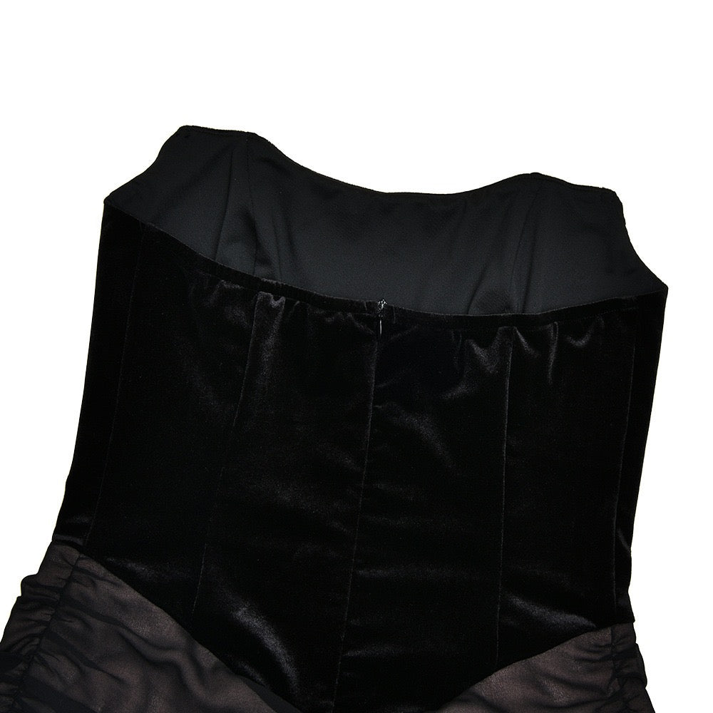 Strapless mini dress in chiffon and velvet design - GADE