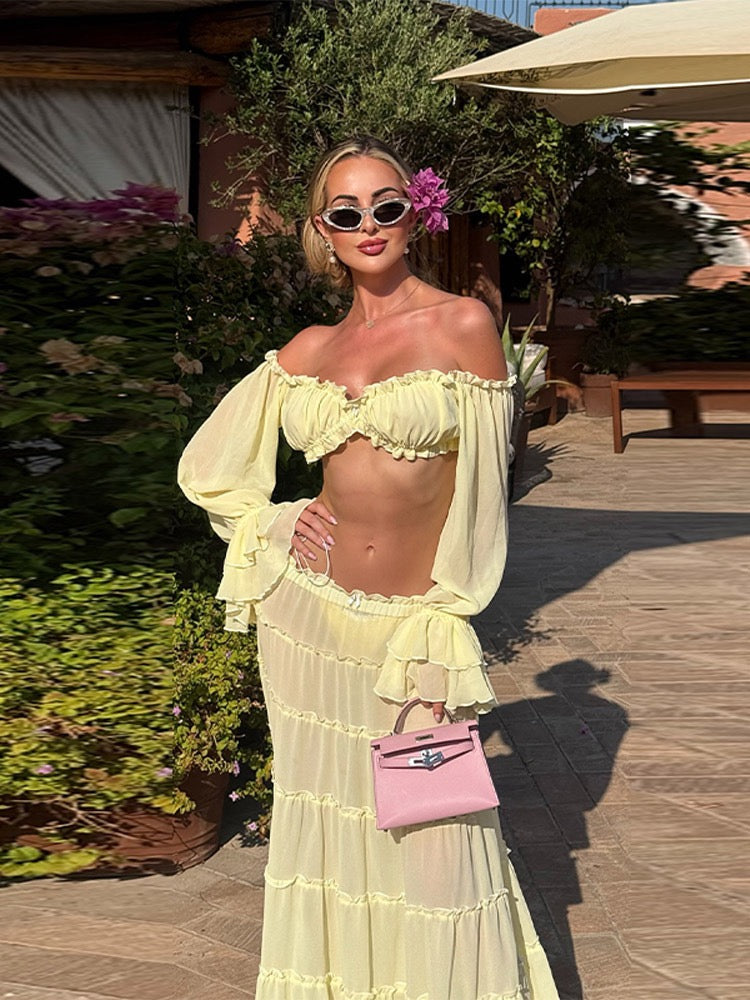 Yanga chiffon two-piece set with a maxi skirt and top
