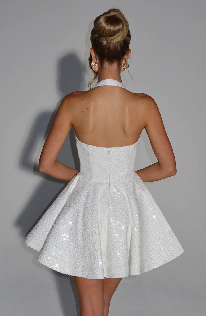 Sequin mini dress with open back and bow tie design - PIA