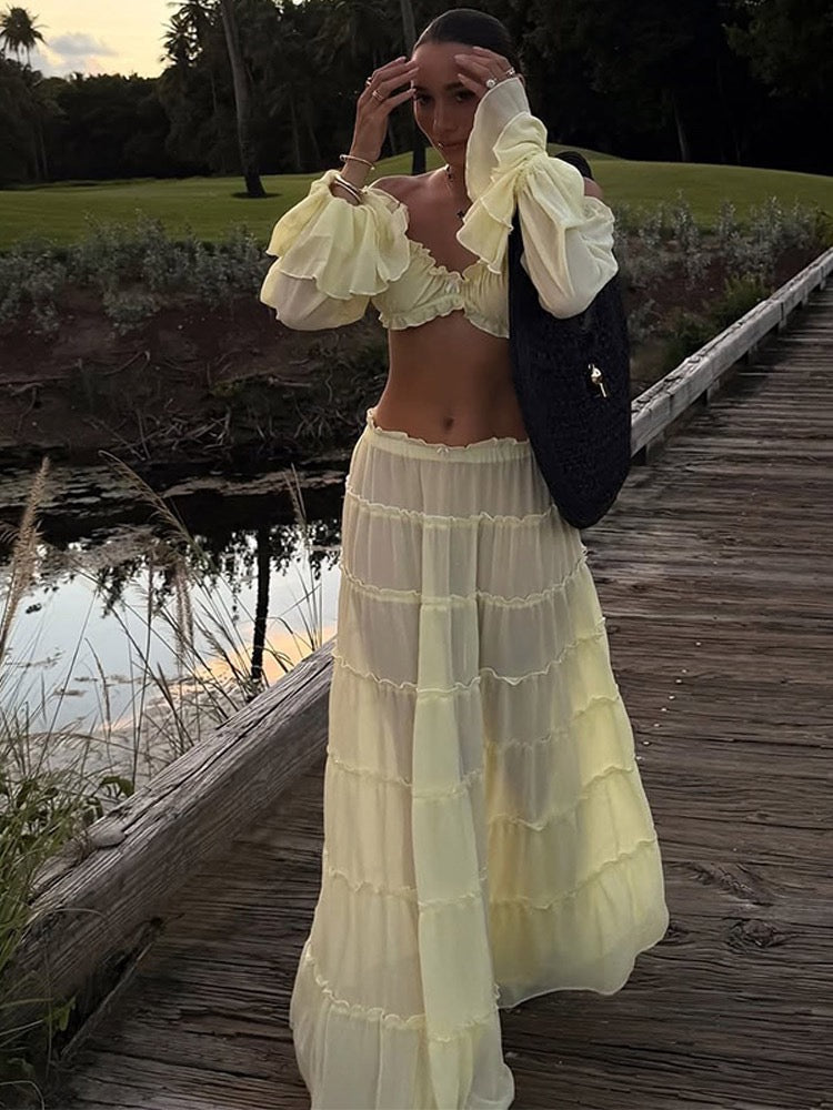 Yanga chiffon two-piece set with a maxi skirt and top