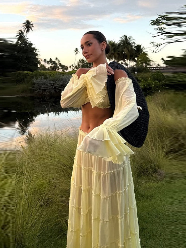 Yanga chiffon two-piece set with a maxi skirt and top