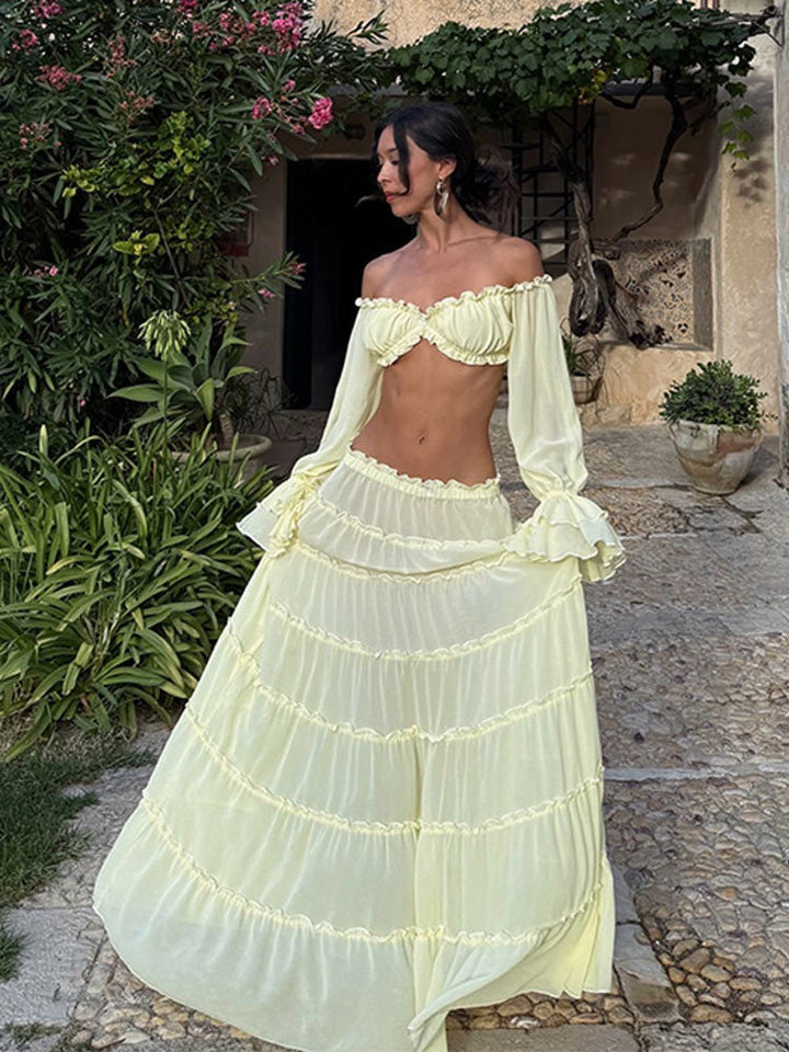 Yanga chiffon two-piece set with a maxi skirt and top