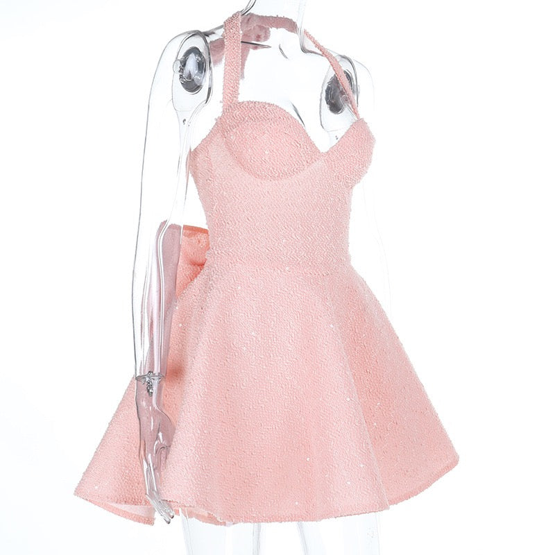 Sequin mini dress with open back and bow tie design - PIA
