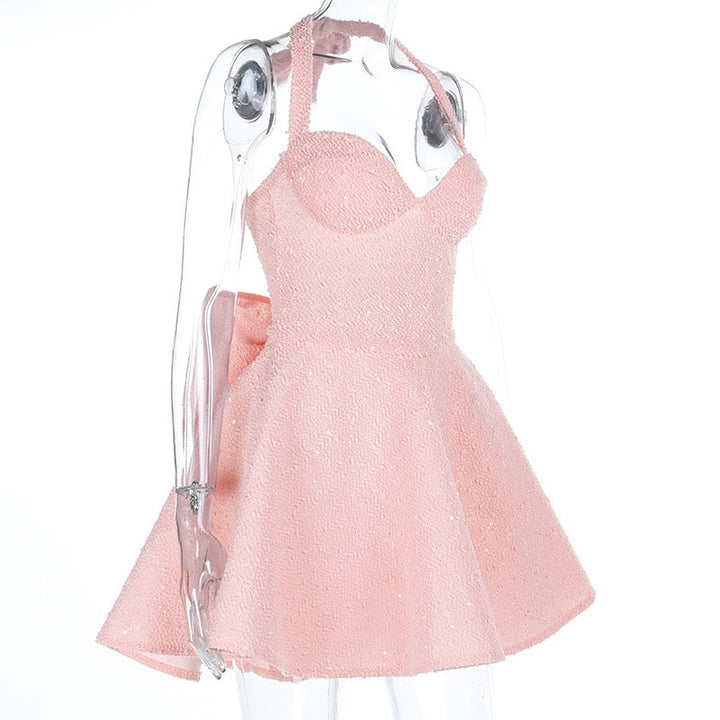 Sequin mini dress with open back and bow tie design - PIA