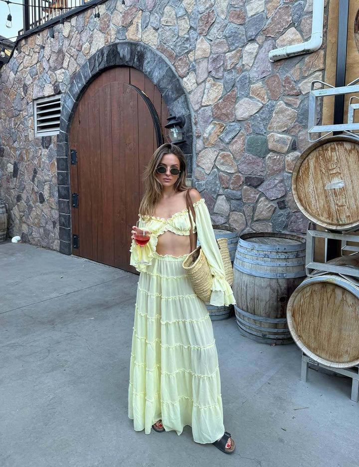 Yanga chiffon two-piece set with a maxi skirt and top