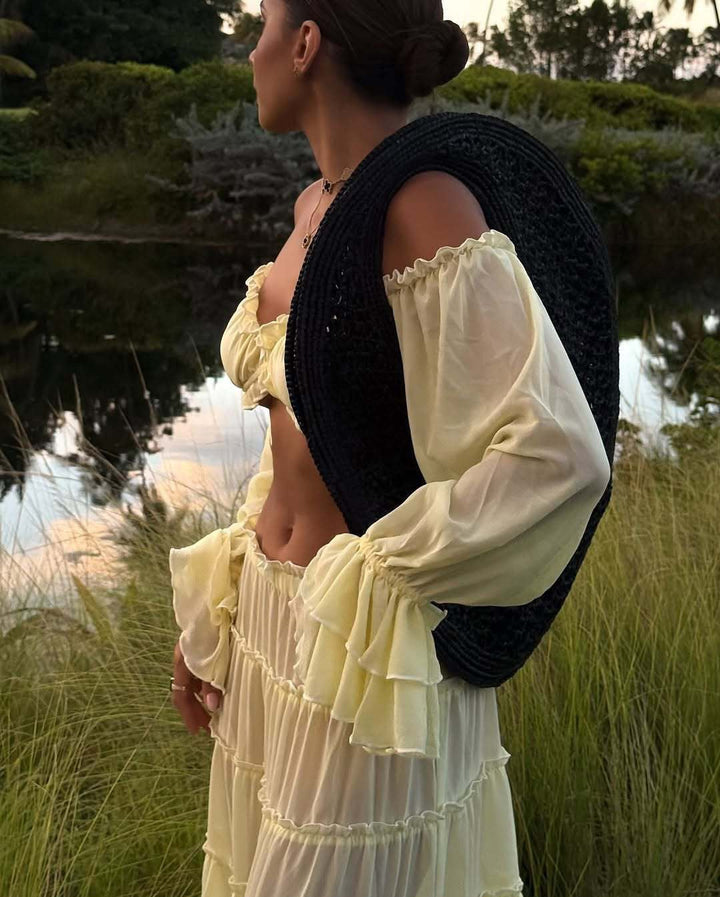 Yanga chiffon two-piece set with a maxi skirt and top