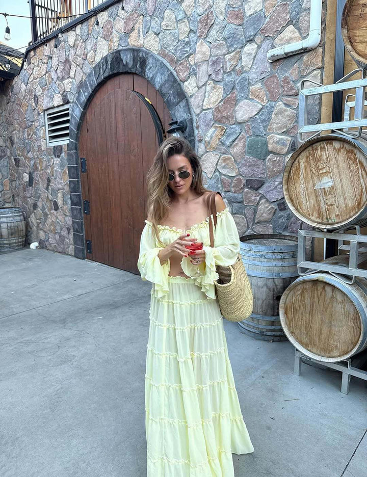 Yanga chiffon two-piece set with a maxi skirt and top