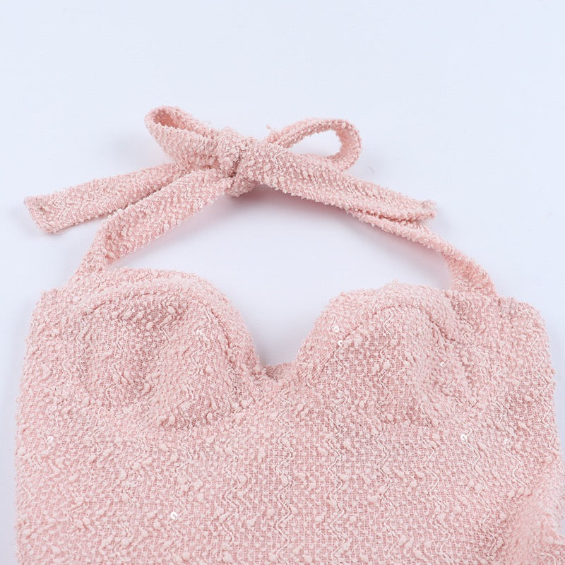 Sequin mini dress with open back and bow tie design - PIA