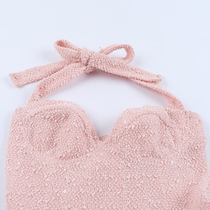 Sequin mini dress with open back and bow tie design - PIA