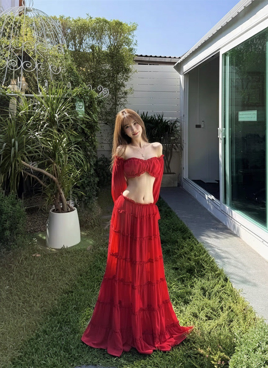 Yanga chiffon two-piece set with a maxi skirt and top