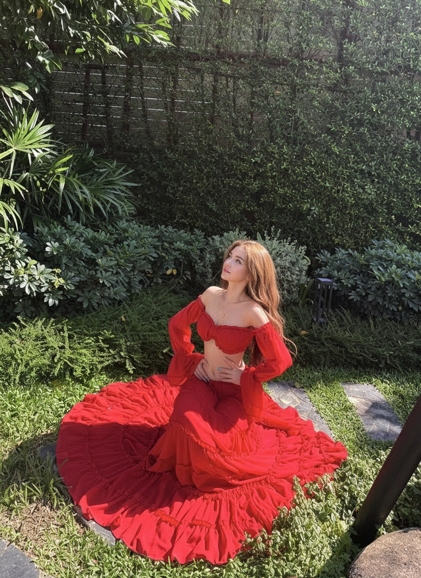 Yanga chiffon two-piece set with a maxi skirt and top