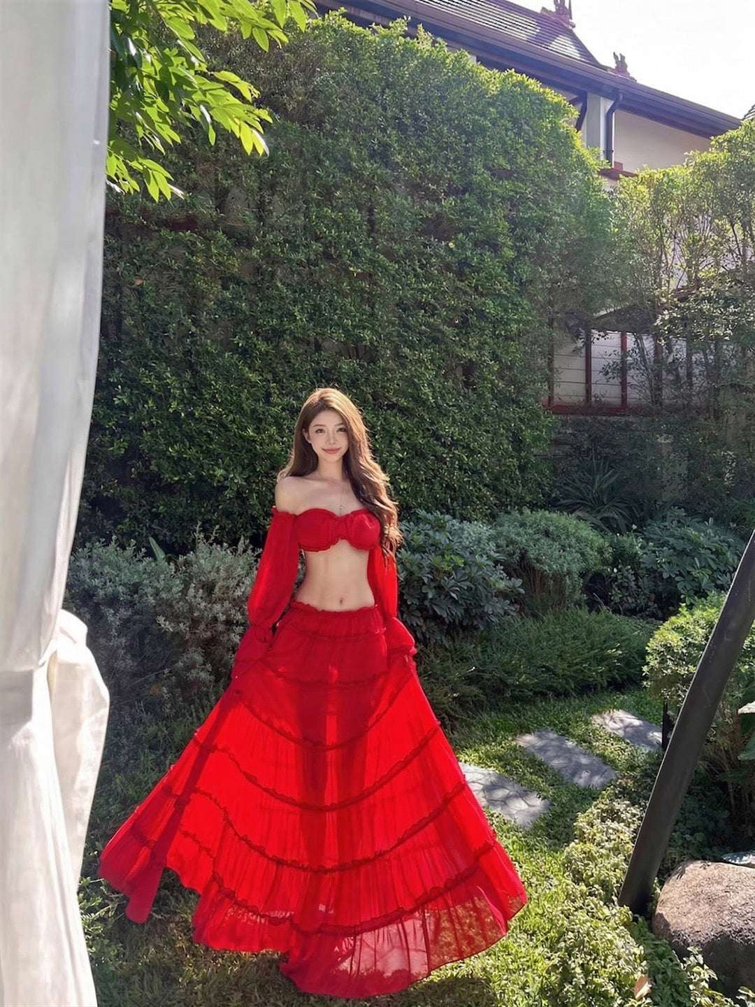 Yanga chiffon two-piece set with a maxi skirt and top