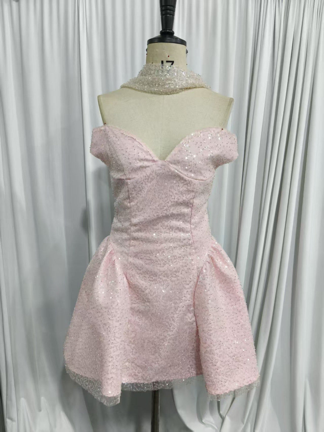 A-line sequin mini dress with scarf decoration - MIMI