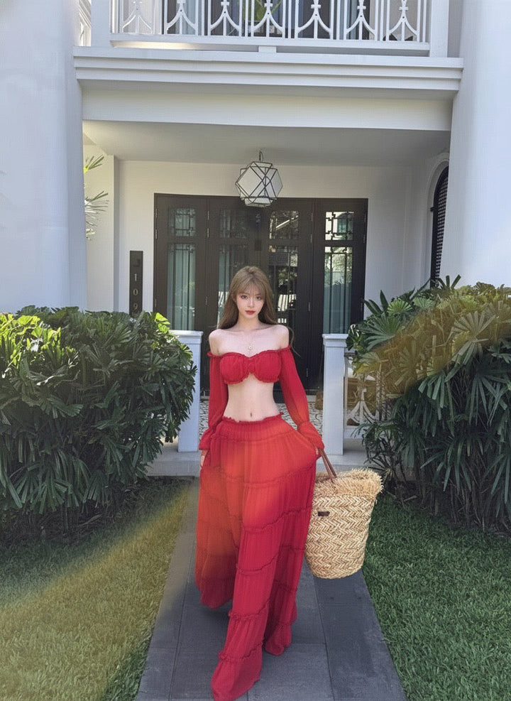 Yanga chiffon two-piece set with a maxi skirt and top