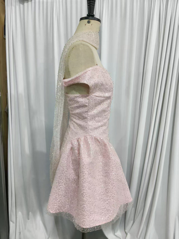 A-line sequin mini dress with scarf decoration - MIMI
