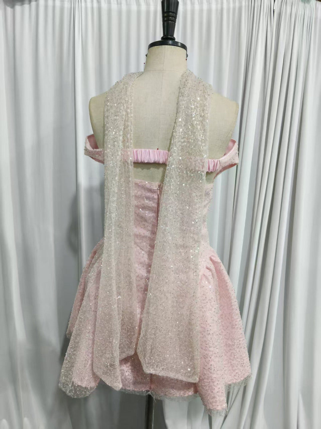 A-line sequin mini dress with scarf decoration - MIMI