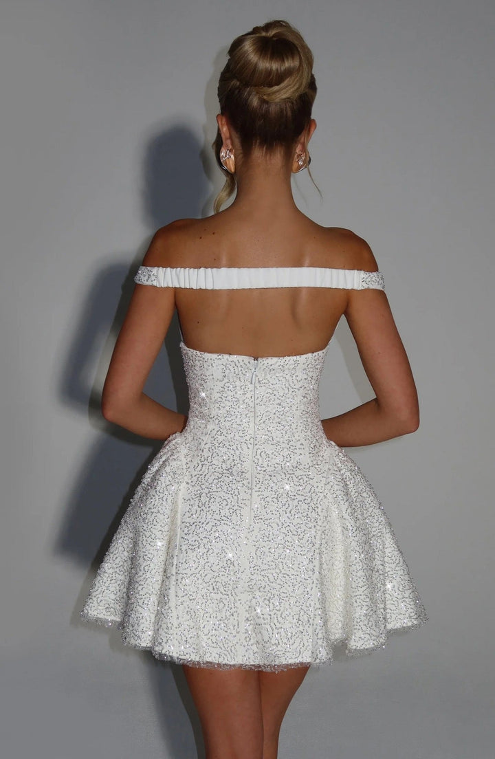 A-line sequin mini dress with scarf decoration - MIMI