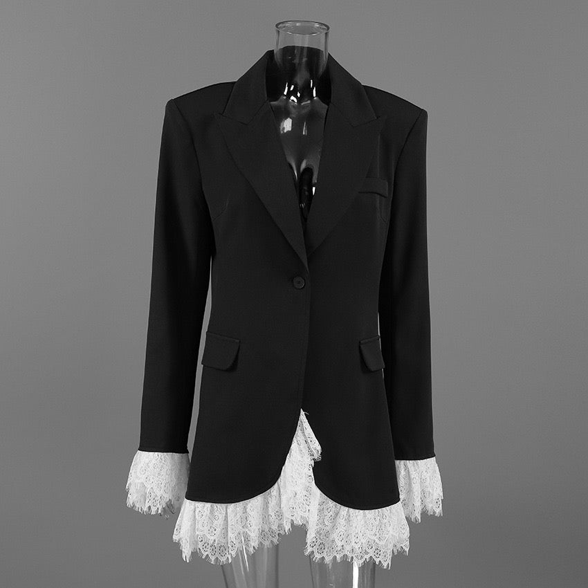 Tailored mini dress with elegant design, button closure with lace trim - Yana