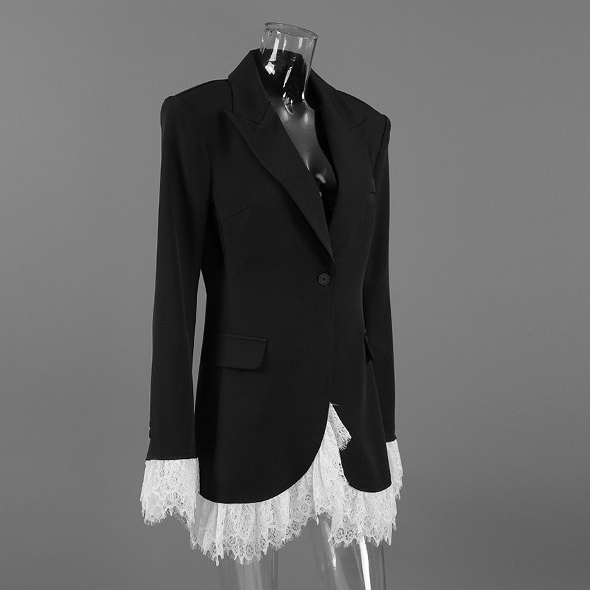 Tailored mini dress with elegant design, button closure with lace trim - Yana