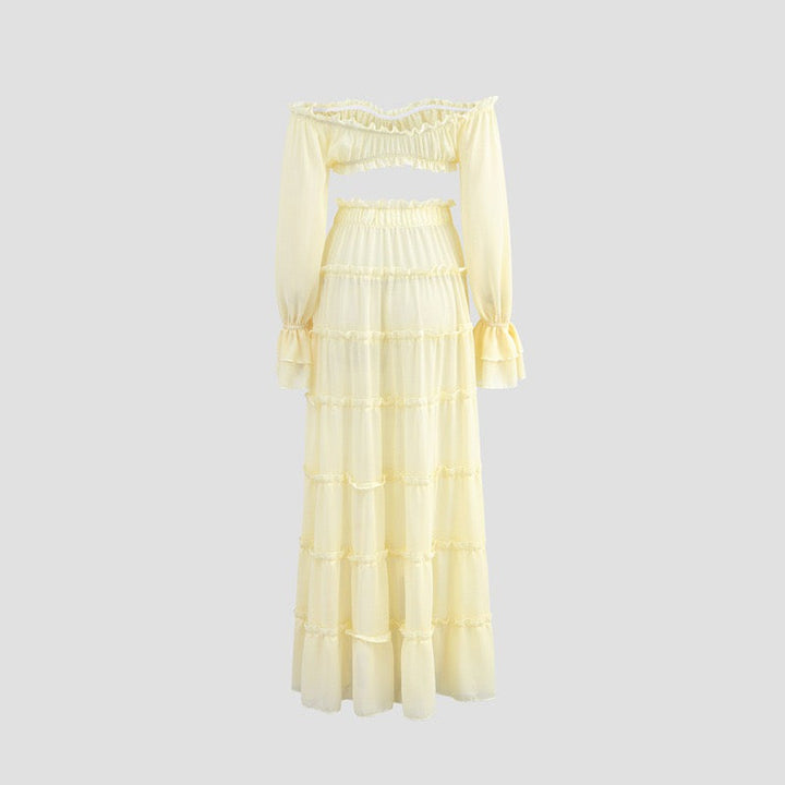 Yanga chiffon two-piece set with a maxi skirt and top