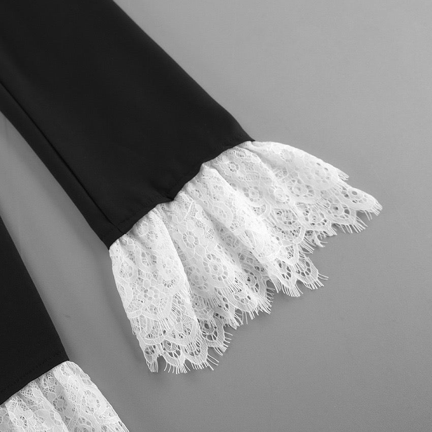 Tailored mini dress with elegant design, button closure with lace trim - Yana