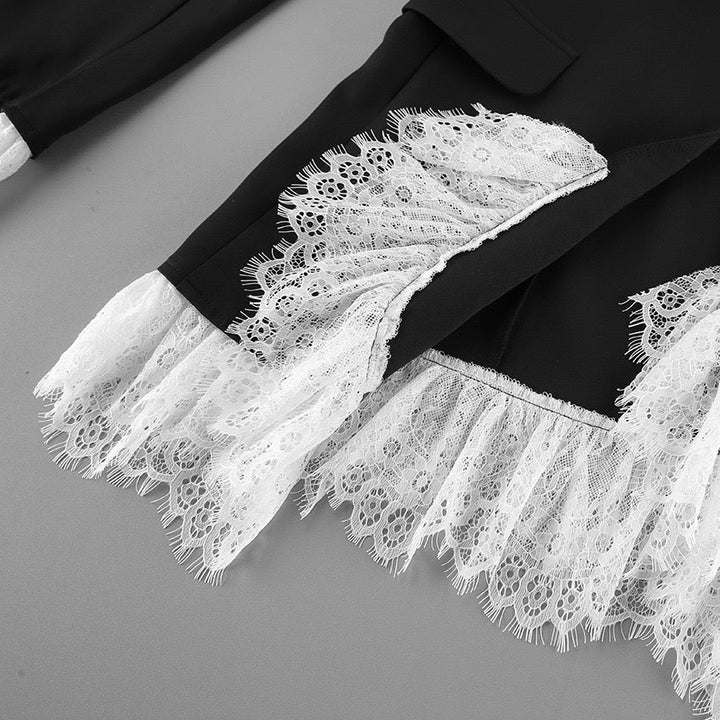 Tailored mini dress with elegant design, button closure with lace trim - Yana