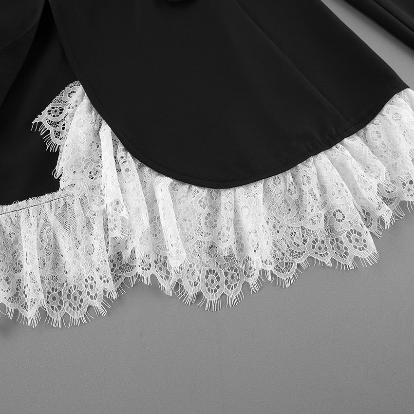 Tailored mini dress with elegant design, button closure with lace trim - Yana